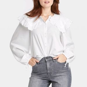 Universal Thread Balloon Long Sleeve Embroidered Button Up Blouse w/ Collar